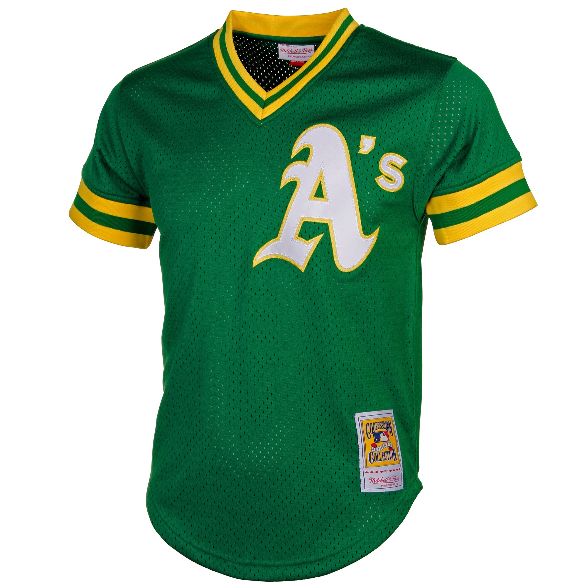 Men's Athletics Reggie Jackson Mitchell & Ness Green Cooperstown Mesh Batting Practice Jersey