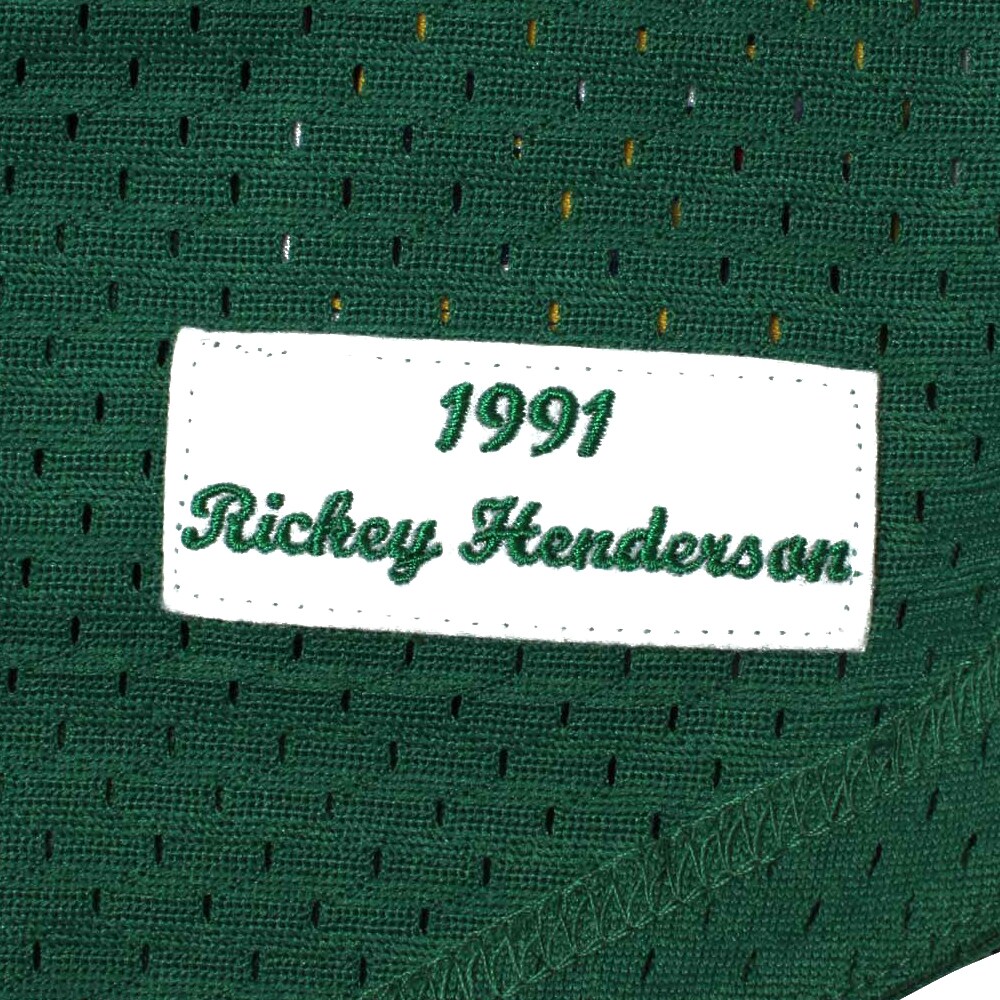 Men's Athletics Rickey Henderson Mitchell & Ness Green 1991 Cooperstown Mesh Batting Practice Jersey